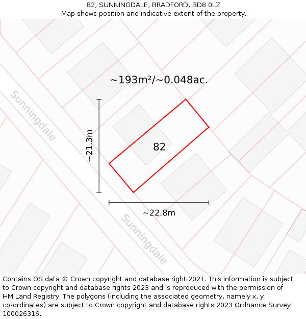 82, SUNNINGDALE, BRADFORD, BD8 0LZ: Plot and title map