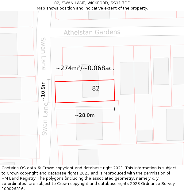82, SWAN LANE, WICKFORD, SS11 7DD: Plot and title map