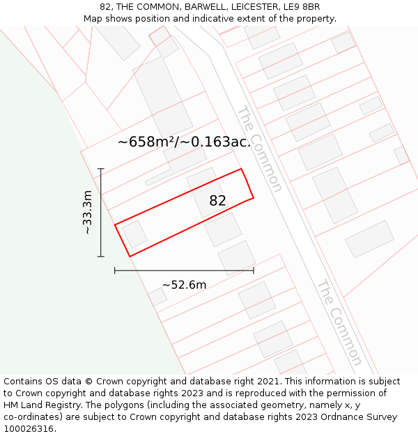 82, THE COMMON, BARWELL, LEICESTER, LE9 8BR: Plot and title map