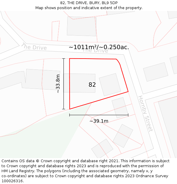 82, THE DRIVE, BURY, BL9 5DP: Plot and title map
