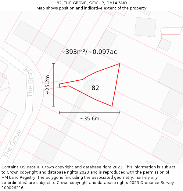 82, THE GROVE, SIDCUP, DA14 5NQ: Plot and title map
