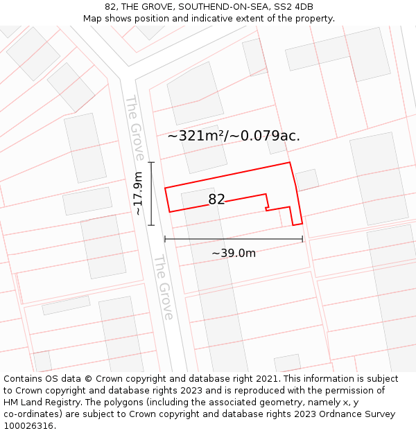 82, THE GROVE, SOUTHEND-ON-SEA, SS2 4DB: Plot and title map