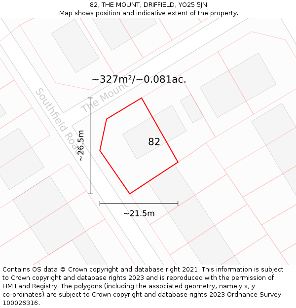 82, THE MOUNT, DRIFFIELD, YO25 5JN: Plot and title map