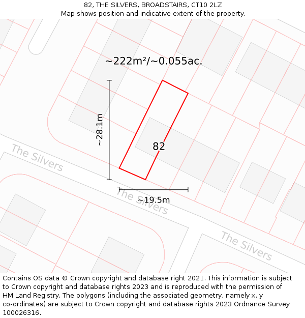 82, THE SILVERS, BROADSTAIRS, CT10 2LZ: Plot and title map