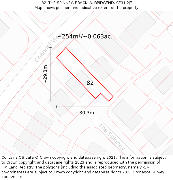 82, THE SPINNEY, BRACKLA, BRIDGEND, CF31 2JE: Plot and title map
