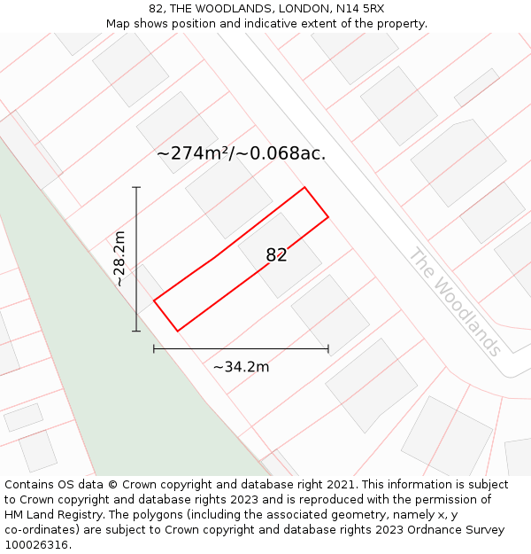 82, THE WOODLANDS, LONDON, N14 5RX: Plot and title map