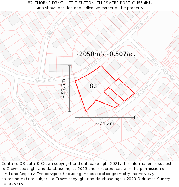 82, THORNE DRIVE, LITTLE SUTTON, ELLESMERE PORT, CH66 4NU: Plot and title map