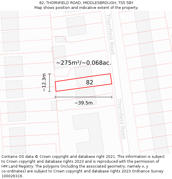 82, THORNFIELD ROAD, MIDDLESBROUGH, TS5 5BY: Plot and title map