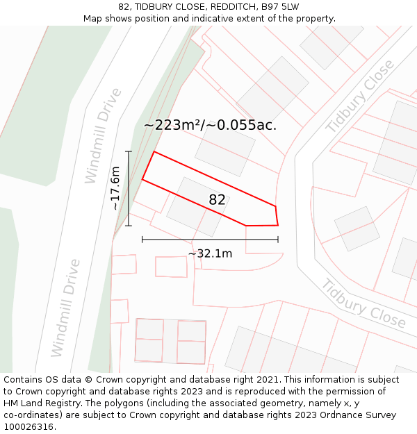 82, TIDBURY CLOSE, REDDITCH, B97 5LW: Plot and title map
