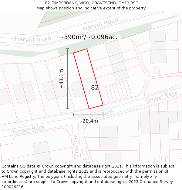 82, TIMBERBANK, VIGO, GRAVESEND, DA13 0SE: Plot and title map