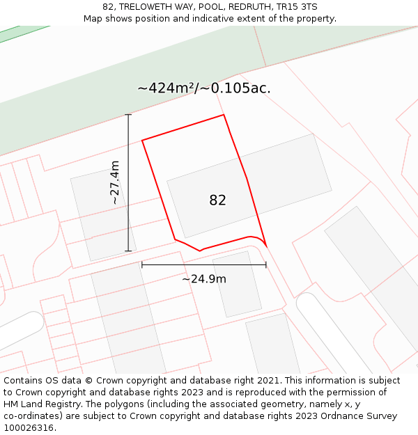 82, TRELOWETH WAY, POOL, REDRUTH, TR15 3TS: Plot and title map