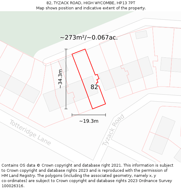 82, TYZACK ROAD, HIGH WYCOMBE, HP13 7PT: Plot and title map