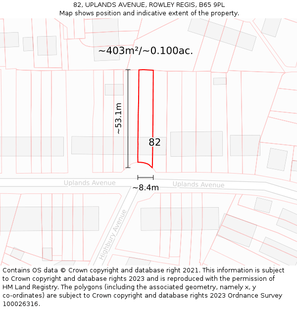 82, UPLANDS AVENUE, ROWLEY REGIS, B65 9PL: Plot and title map
