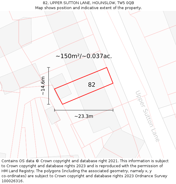 82, UPPER SUTTON LANE, HOUNSLOW, TW5 0QB: Plot and title map