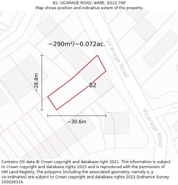 82, VICARAGE ROAD, WARE, SG12 7AP: Plot and title map