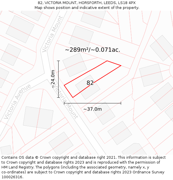 82, VICTORIA MOUNT, HORSFORTH, LEEDS, LS18 4PX: Plot and title map