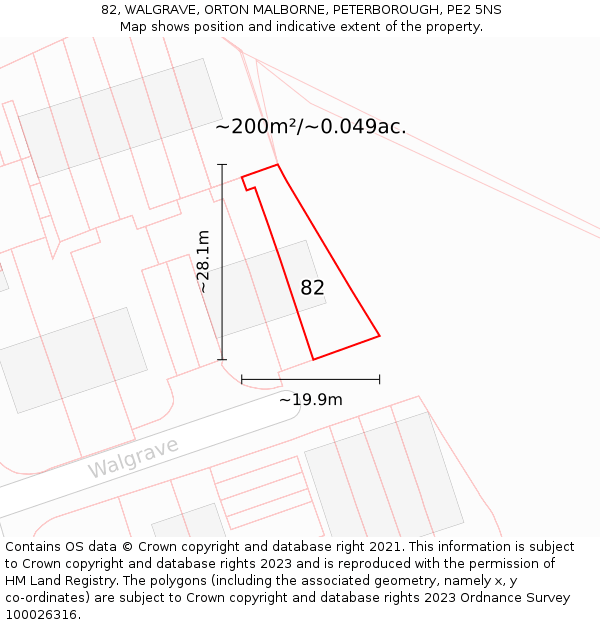 82, WALGRAVE, ORTON MALBORNE, PETERBOROUGH, PE2 5NS: Plot and title map
