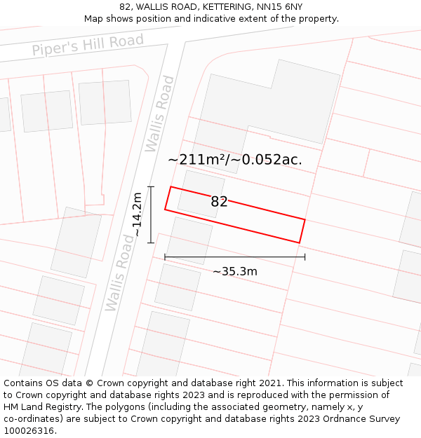 82, WALLIS ROAD, KETTERING, NN15 6NY: Plot and title map