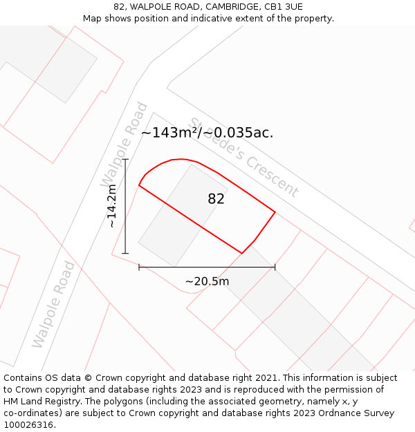 82, WALPOLE ROAD, CAMBRIDGE, CB1 3UE: Plot and title map