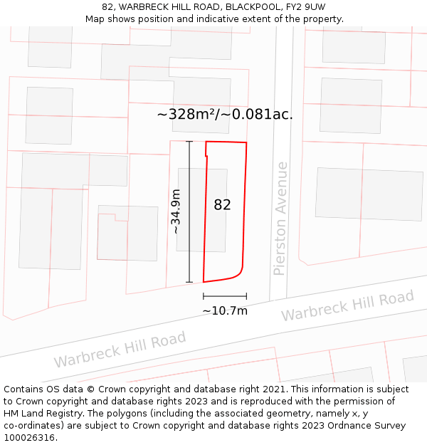 82, WARBRECK HILL ROAD, BLACKPOOL, FY2 9UW: Plot and title map
