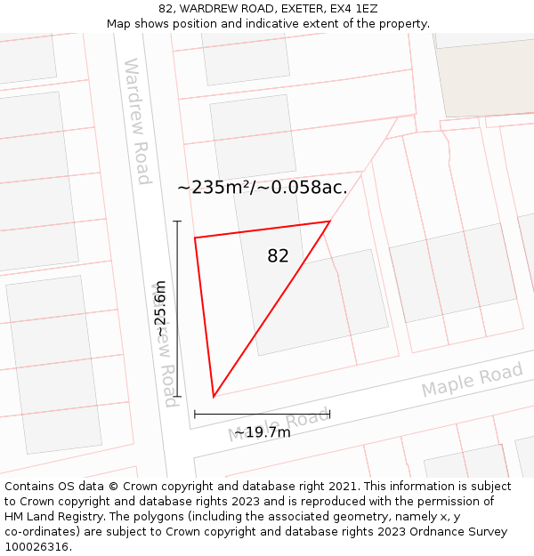 82, WARDREW ROAD, EXETER, EX4 1EZ: Plot and title map