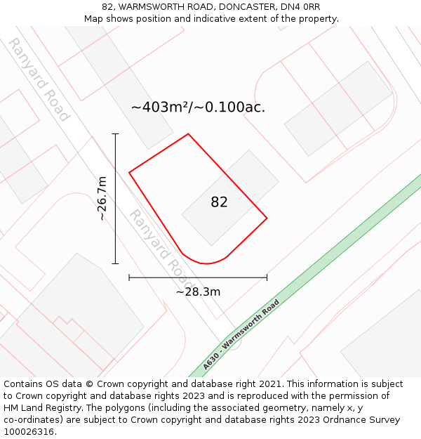82, WARMSWORTH ROAD, DONCASTER, DN4 0RR: Plot and title map