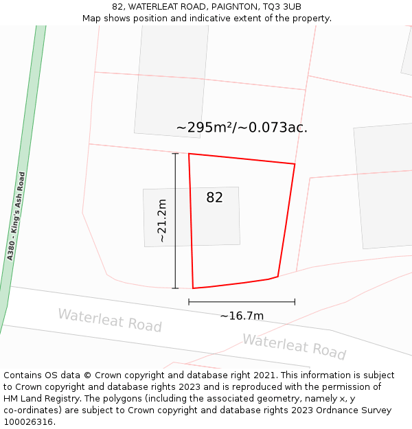 82, WATERLEAT ROAD, PAIGNTON, TQ3 3UB: Plot and title map