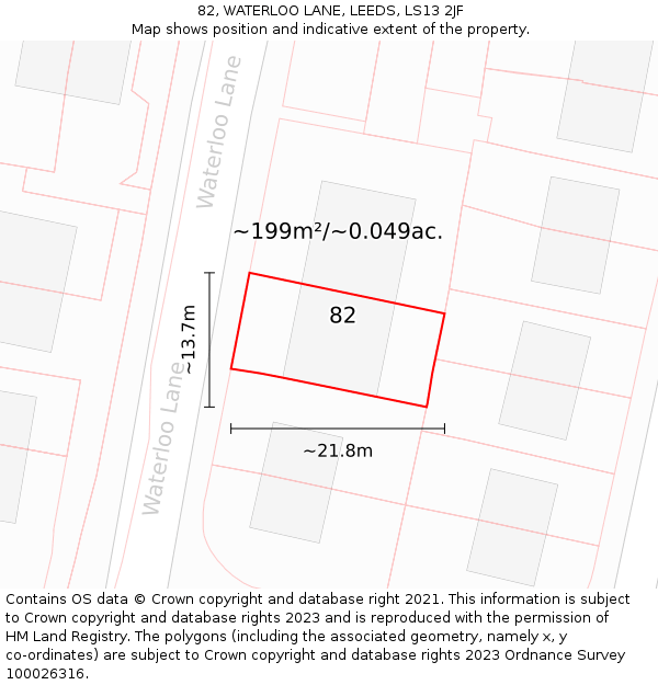 82, WATERLOO LANE, LEEDS, LS13 2JF: Plot and title map