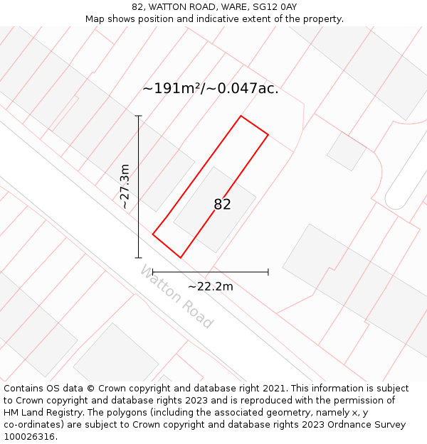 82, WATTON ROAD, WARE, SG12 0AY: Plot and title map