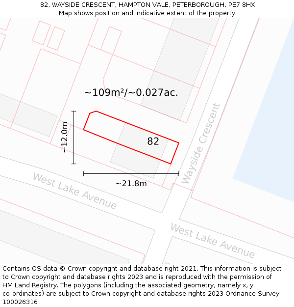 82, WAYSIDE CRESCENT, HAMPTON VALE, PETERBOROUGH, PE7 8HX: Plot and title map