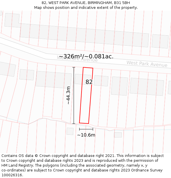 82, WEST PARK AVENUE, BIRMINGHAM, B31 5BH: Plot and title map