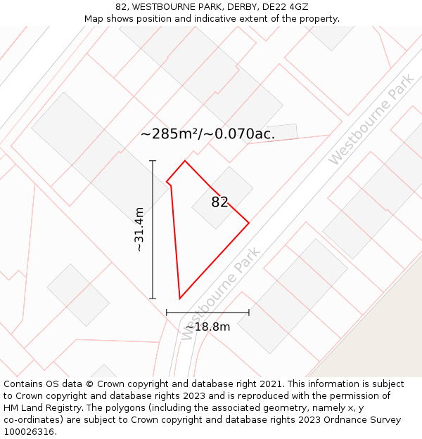 82, WESTBOURNE PARK, DERBY, DE22 4GZ: Plot and title map