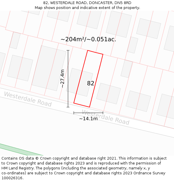 82, WESTERDALE ROAD, DONCASTER, DN5 8RD: Plot and title map