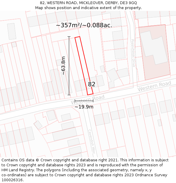82, WESTERN ROAD, MICKLEOVER, DERBY, DE3 9GQ: Plot and title map