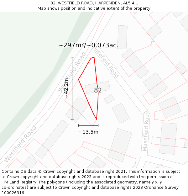 82, WESTFIELD ROAD, HARPENDEN, AL5 4JU: Plot and title map