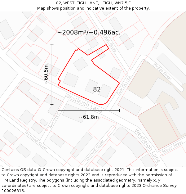 82, WESTLEIGH LANE, LEIGH, WN7 5JE: Plot and title map