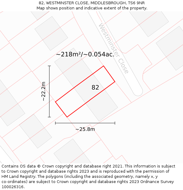 82, WESTMINSTER CLOSE, MIDDLESBROUGH, TS6 9NR: Plot and title map
