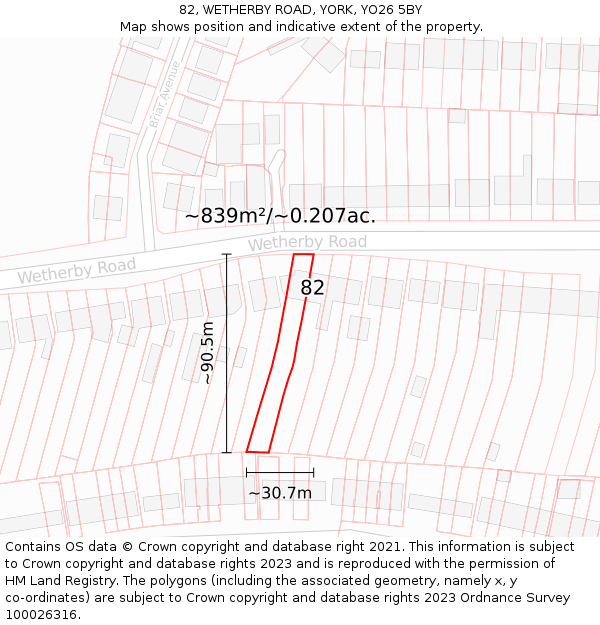 82, WETHERBY ROAD, YORK, YO26 5BY: Plot and title map