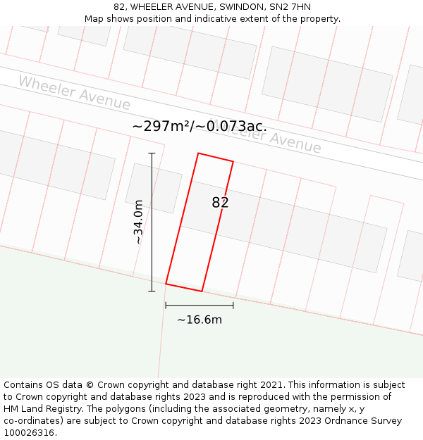 82, WHEELER AVENUE, SWINDON, SN2 7HN: Plot and title map