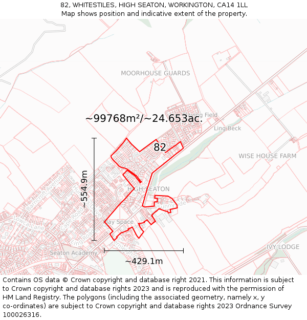 82, WHITESTILES, HIGH SEATON, WORKINGTON, CA14 1LL: Plot and title map