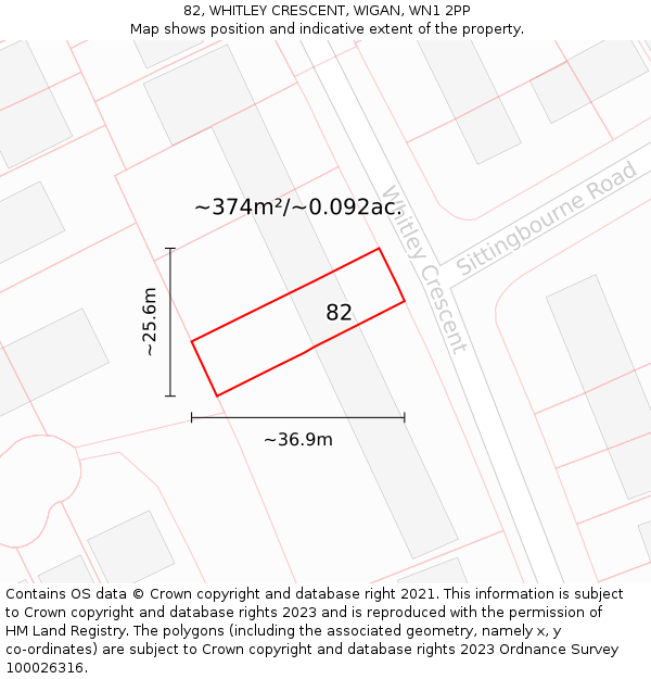 82, WHITLEY CRESCENT, WIGAN, WN1 2PP: Plot and title map