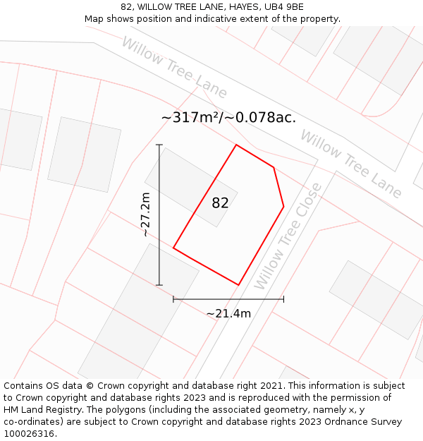 82, WILLOW TREE LANE, HAYES, UB4 9BE: Plot and title map