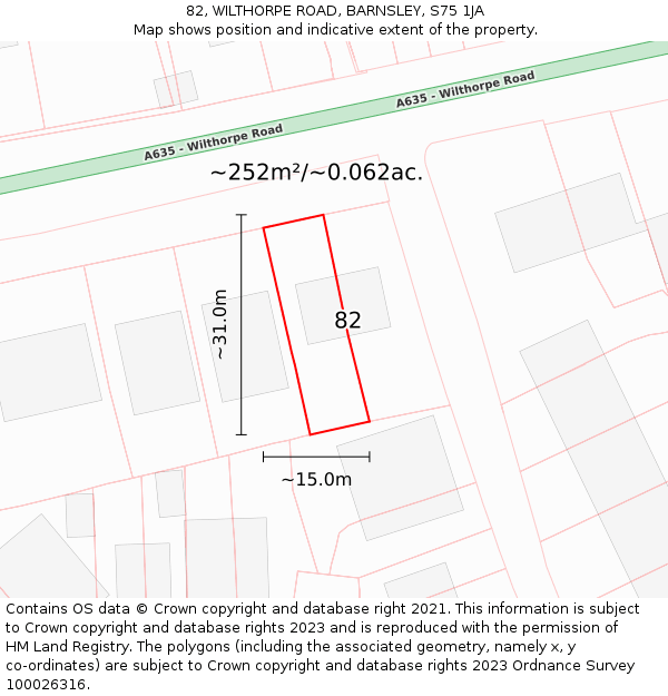82, WILTHORPE ROAD, BARNSLEY, S75 1JA: Plot and title map
