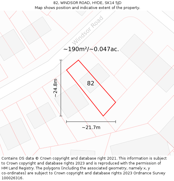 82, WINDSOR ROAD, HYDE, SK14 5JD: Plot and title map