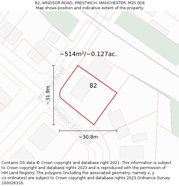82, WINDSOR ROAD, PRESTWICH, MANCHESTER, M25 0DE: Plot and title map