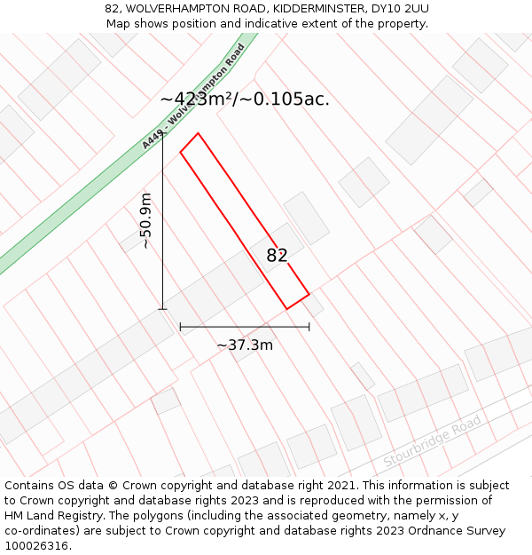 82, WOLVERHAMPTON ROAD, KIDDERMINSTER, DY10 2UU: Plot and title map