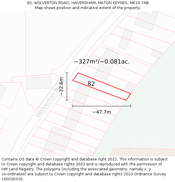82, WOLVERTON ROAD, HAVERSHAM, MILTON KEYNES, MK19 7AB: Plot and title map