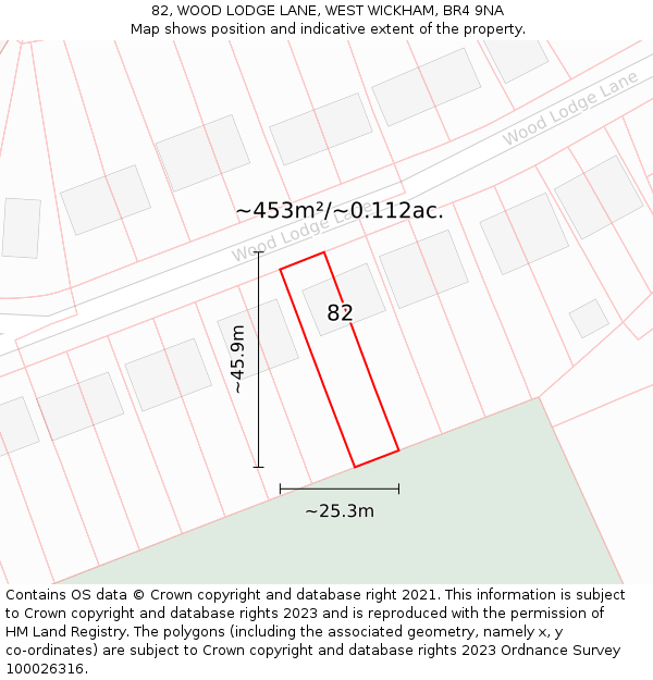 82, WOOD LODGE LANE, WEST WICKHAM, BR4 9NA: Plot and title map