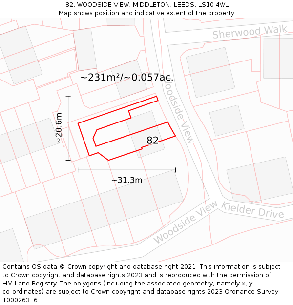 82, WOODSIDE VIEW, MIDDLETON, LEEDS, LS10 4WL: Plot and title map