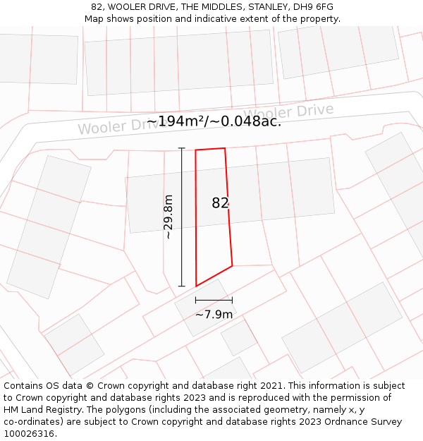 82, WOOLER DRIVE, THE MIDDLES, STANLEY, DH9 6FG: Plot and title map